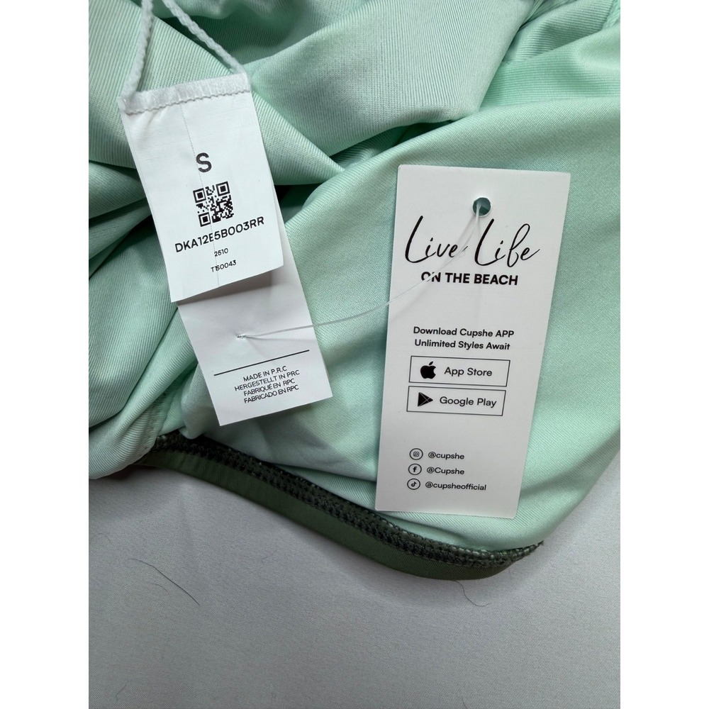 Cupshe One Piece Swimsuit Size S Green Ruched Plunge V Neck Adjustable Straps - Picture 4 of 7